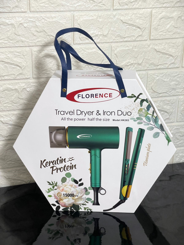 Coffret Cadeau Sèche Cheveux & Lisseur FLORENCE kh-383 - Vert