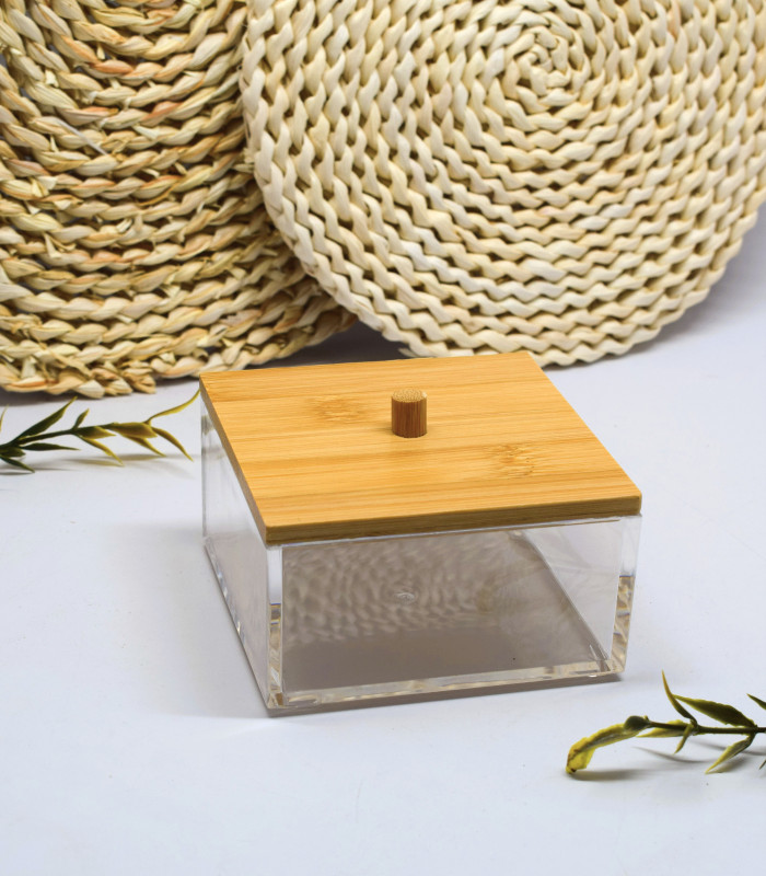 Boîte de Rangement en plexi avec couvercle en bambou