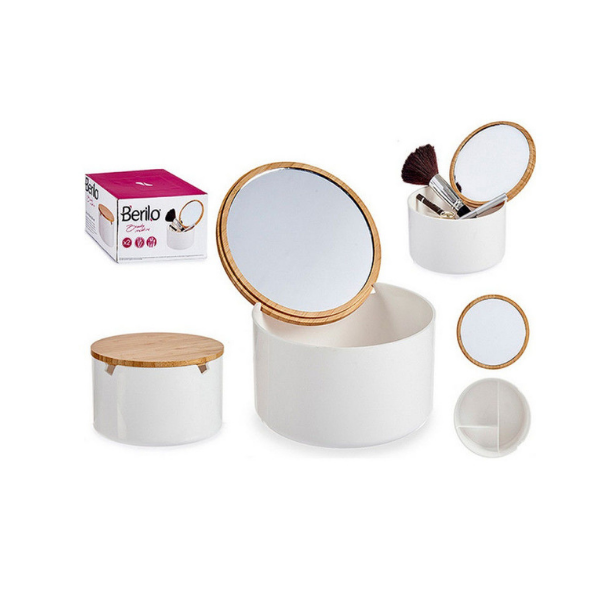 Boite de rangement (maquillages ,accessoires..)avec couvercle et miroir en bambou