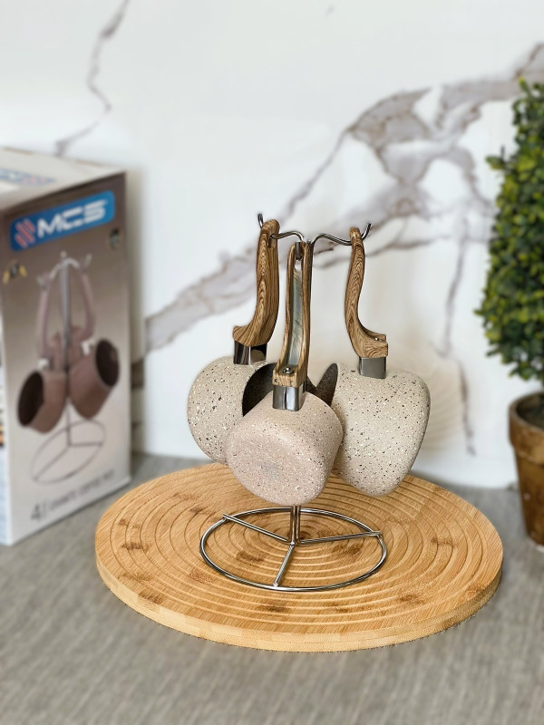 Série de 3 Pots à Café Turc zazoua en Granite avec Support