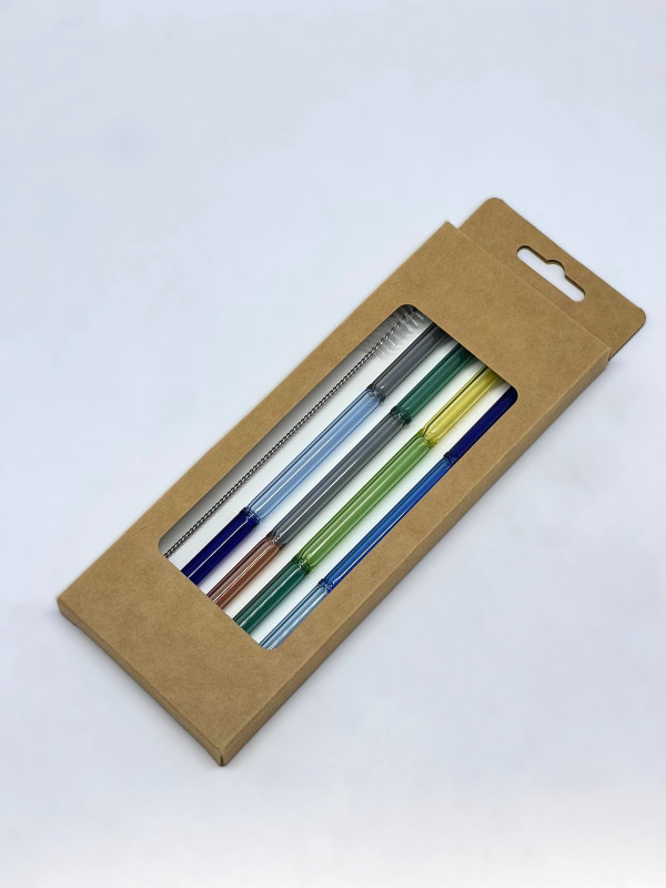 Pack 4 pailles multicolores style bamboo avec brosse
