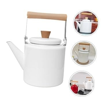 Théière au Design Scandinave en émail avec poignée en bois