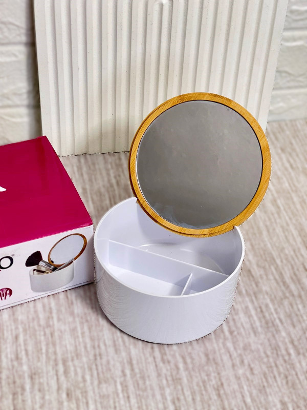 Boite de rangement (maquillages ,accessoires..)avec couvercle et miroir en bambou