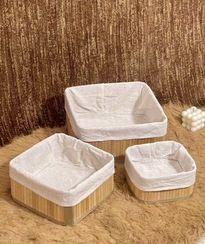 Ensemble de 3 panier de rangement (forme carrée)en bambou