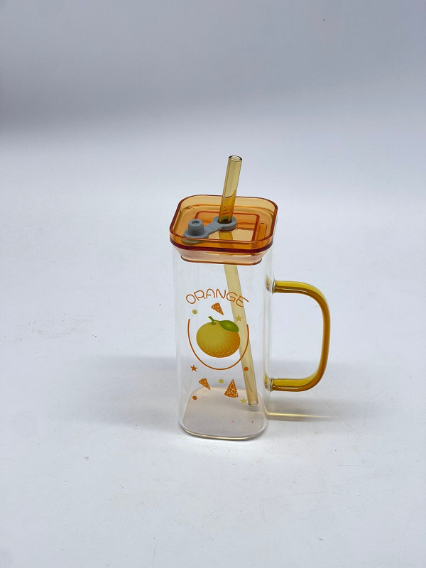 Tasse en verre avec paille design orange
