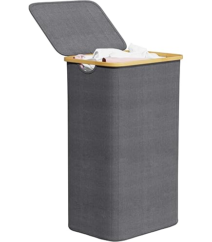 Panier à linge gris avec couvercle – 30 x 30 x 70 cm